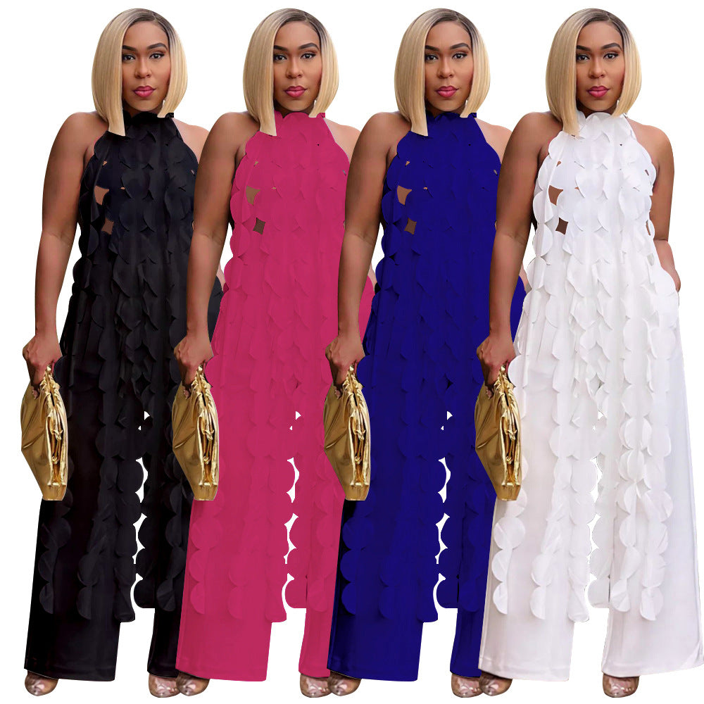 Damer mode Halterneck-jumpsuit med frynset design og lommer Stilla