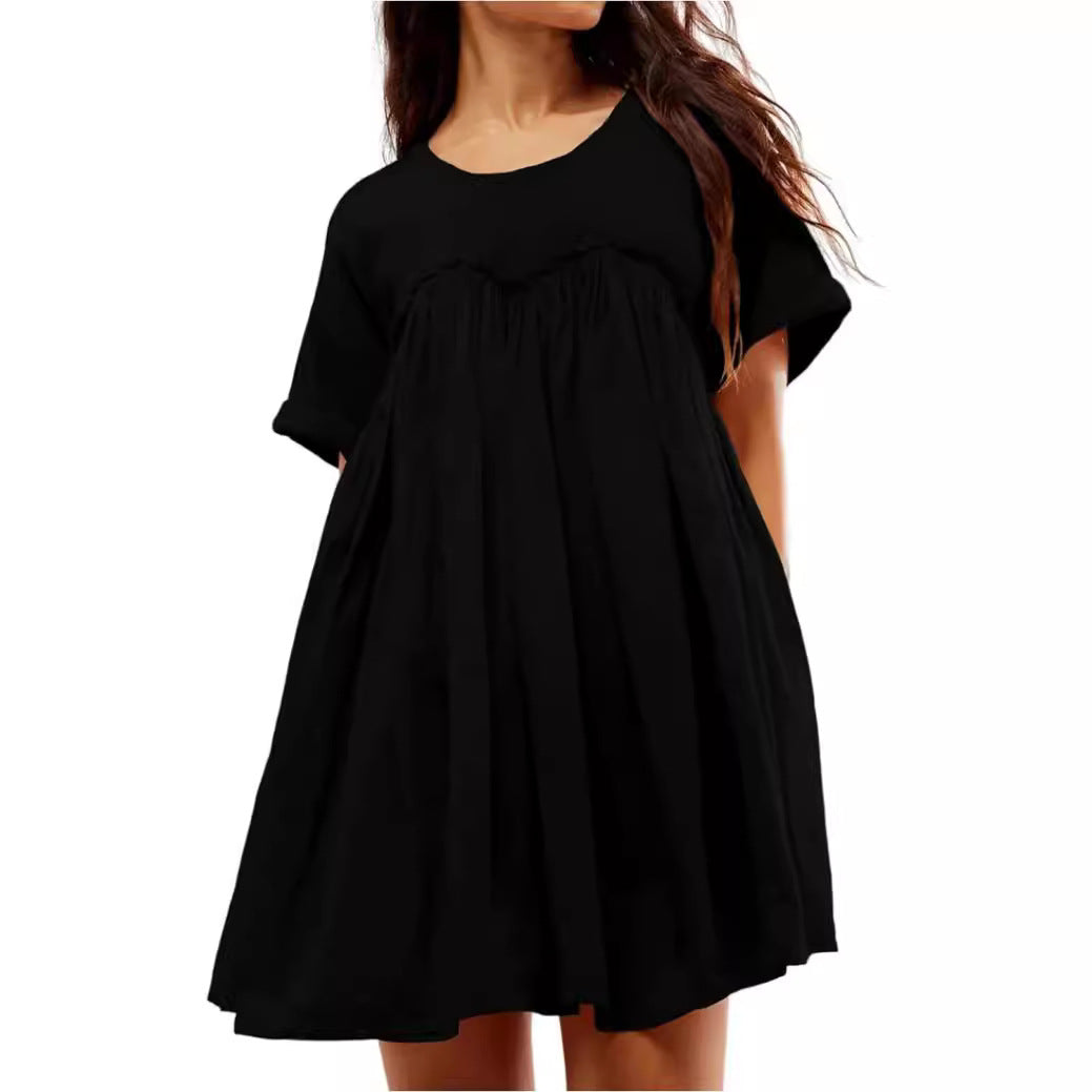 Dame afslappet midikjole med flæser og løst skåret overdel Stilla