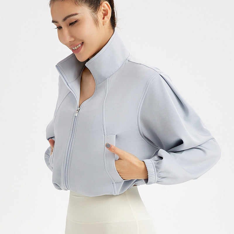 Dame afslappet cropped sweatshirtjakke med høj krave og lynlås Stilla