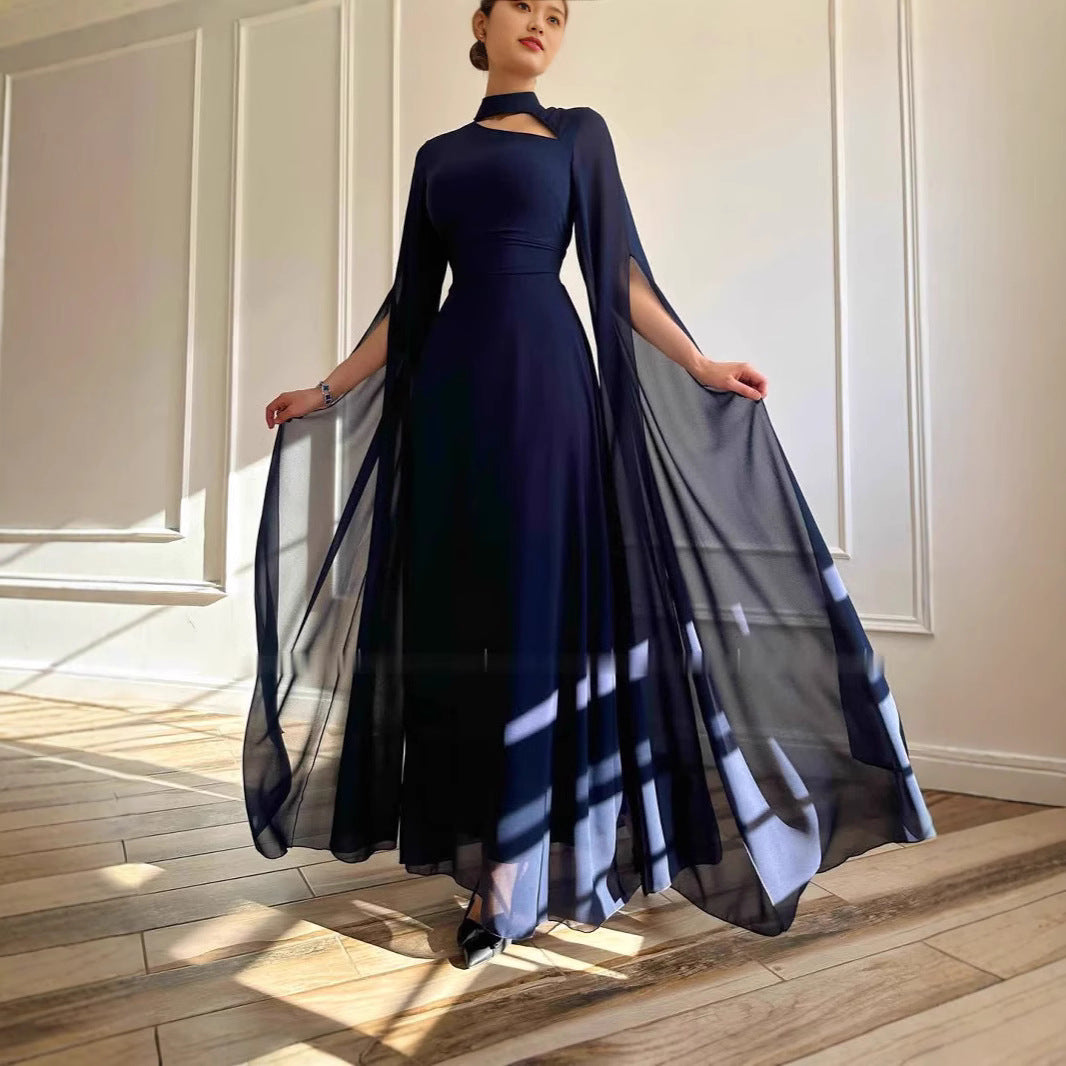 Dame Elegant Cape Maxi Kjole Stilla