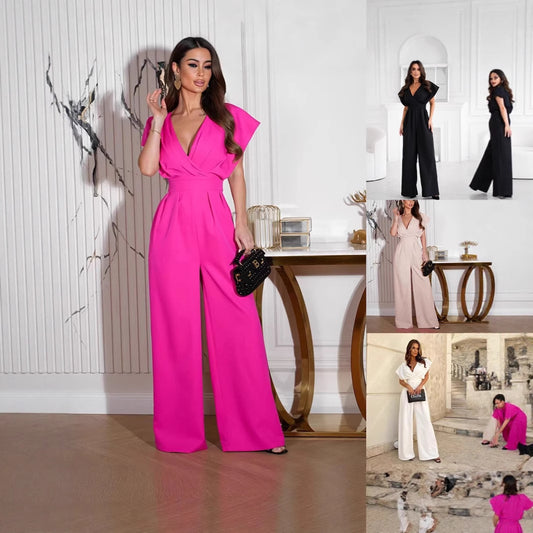 Dame jumpsuit med vidde ben og elegant indpakningsdesign Stilla