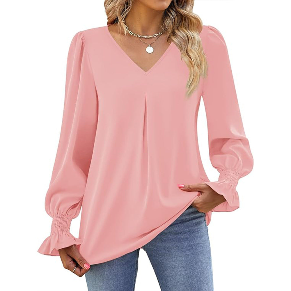 Dame elegant bluse med puffærmer Stilla