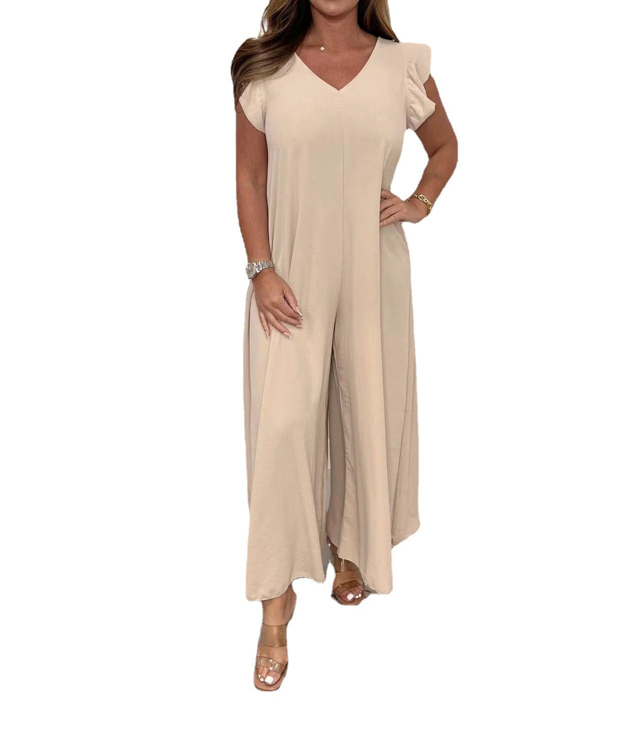 Dame Elegant Jumpsuit med voluminøse ærmer og V-udskæring Stiila