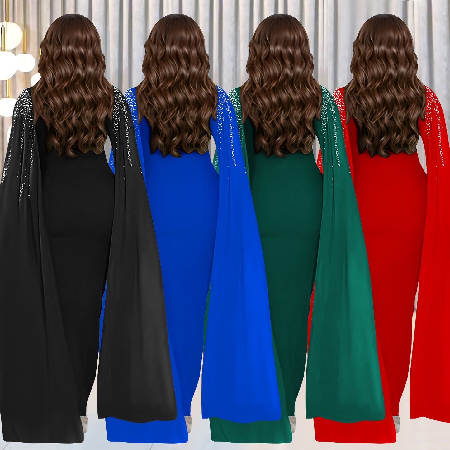 Dame Elegant aftenkjole med ædel kappe og glitrende detaljer Stilla