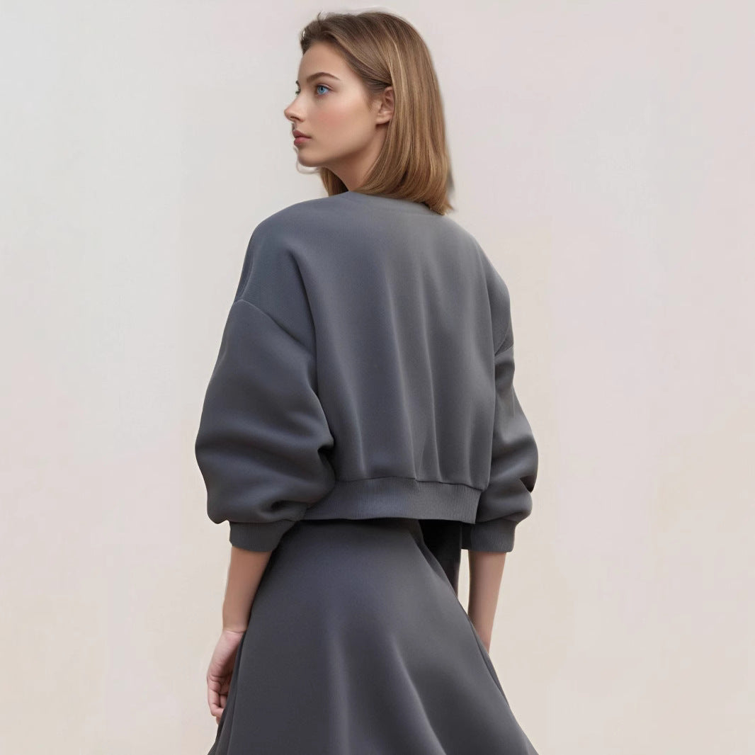 Dame cropped sweatshirt med ballonærmer Stilla