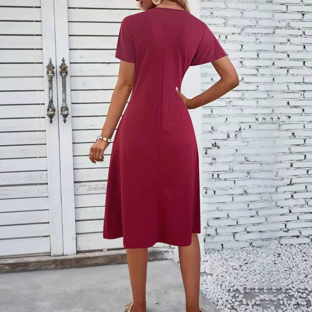 Dame Elegant Drejet Knoten Midi Kjole Stilla