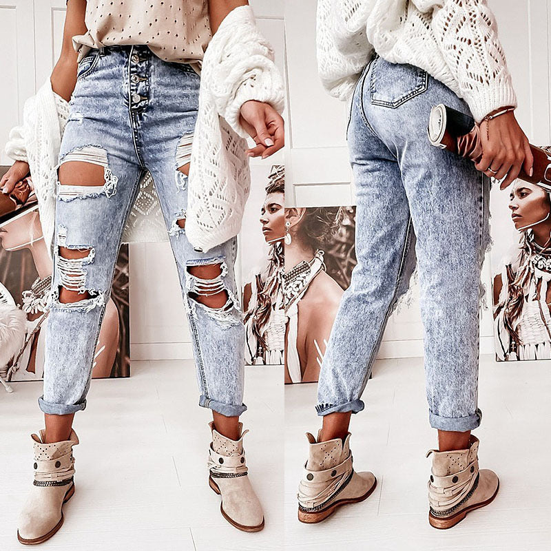 Dame Revnet Denim Jeans Stilla