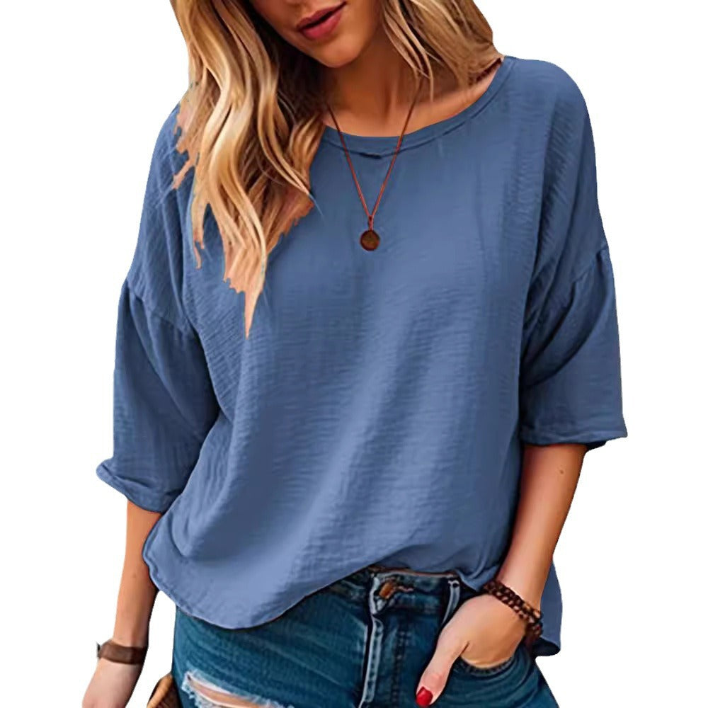 Dame afslappet oversized t-shirt med rullekrave og 3/4-ærmer Stilla