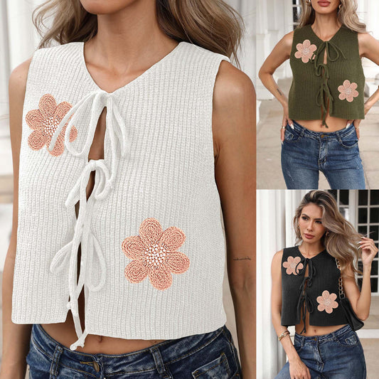 Dame Cropped Strik Blomster Cardigan Stilla