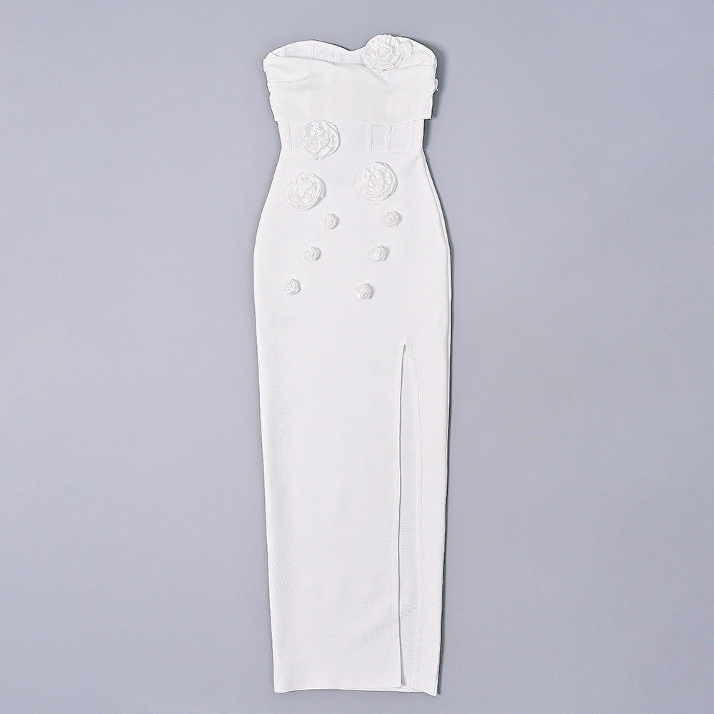 Dame Elegant aftenkjole med blomsterdesign og split Stilla