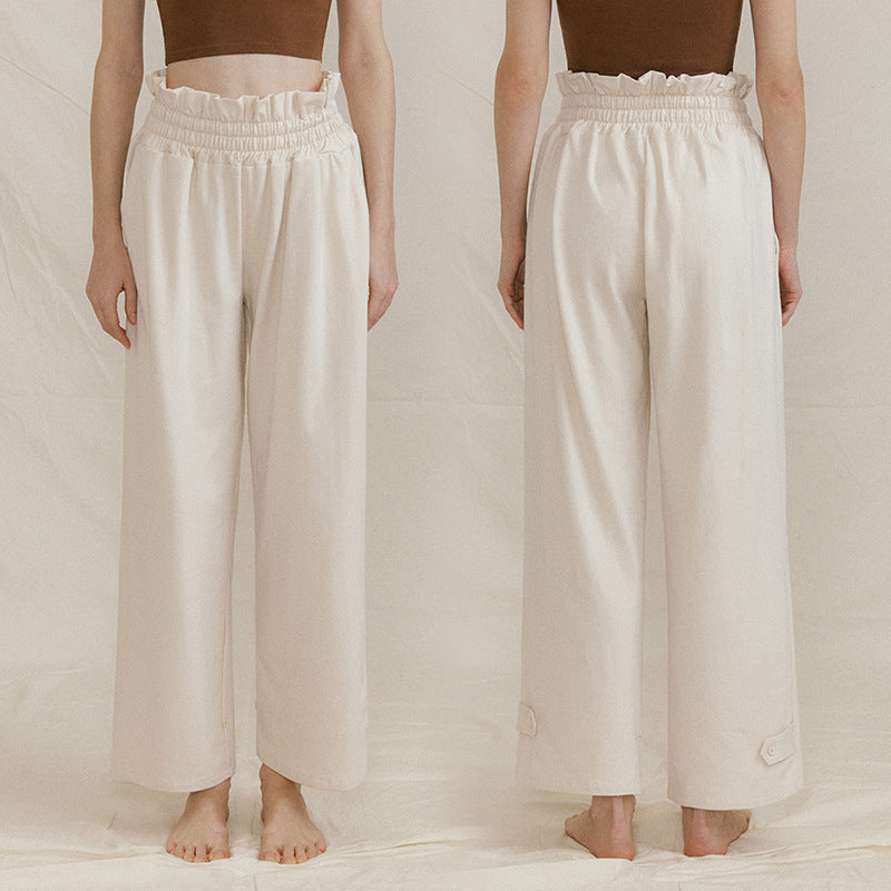 Dame bred chinos med elastisk talje og mode detaljer Stilla