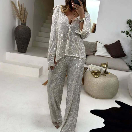 Dame Glitrende Jumpsuit med elegant skæring og lange ærmer Stilla