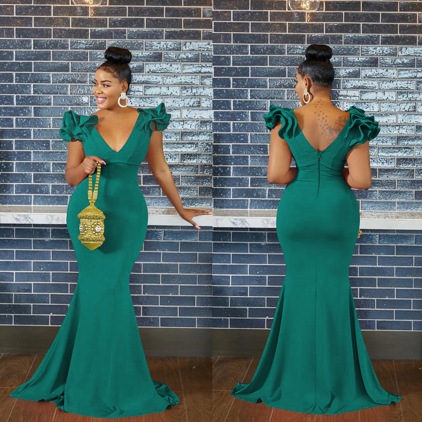 Dame Elegant aften kjole med voluminøse flæse detaljer og figursyet silhuet Stilla