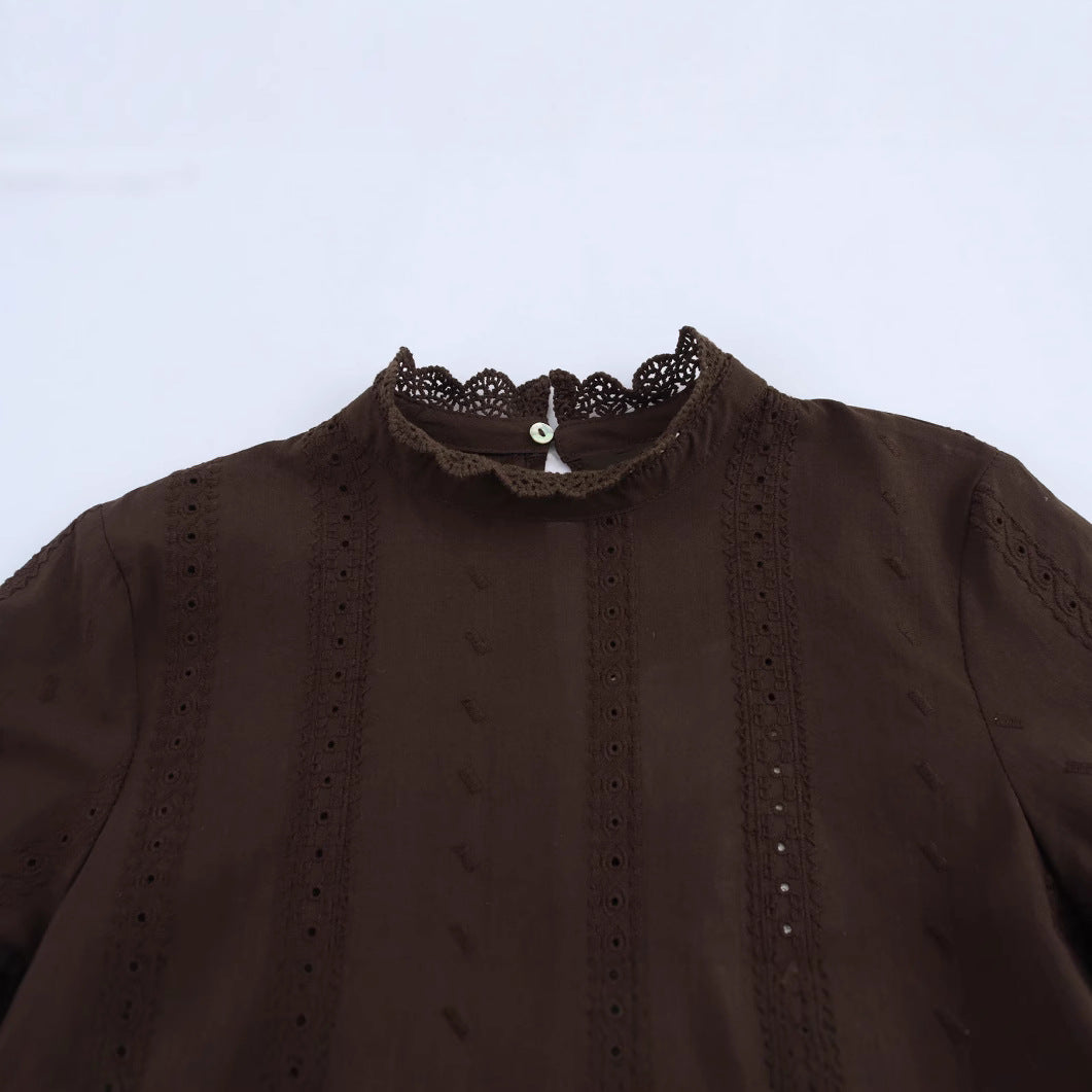 Dame Elegant Højkravebluse med broderede manchetter Stilla