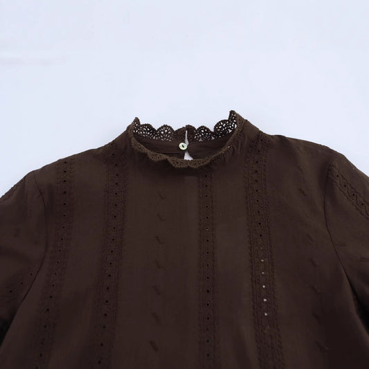 Dame Elegant Højkravebluse med broderede manchetter Stilla