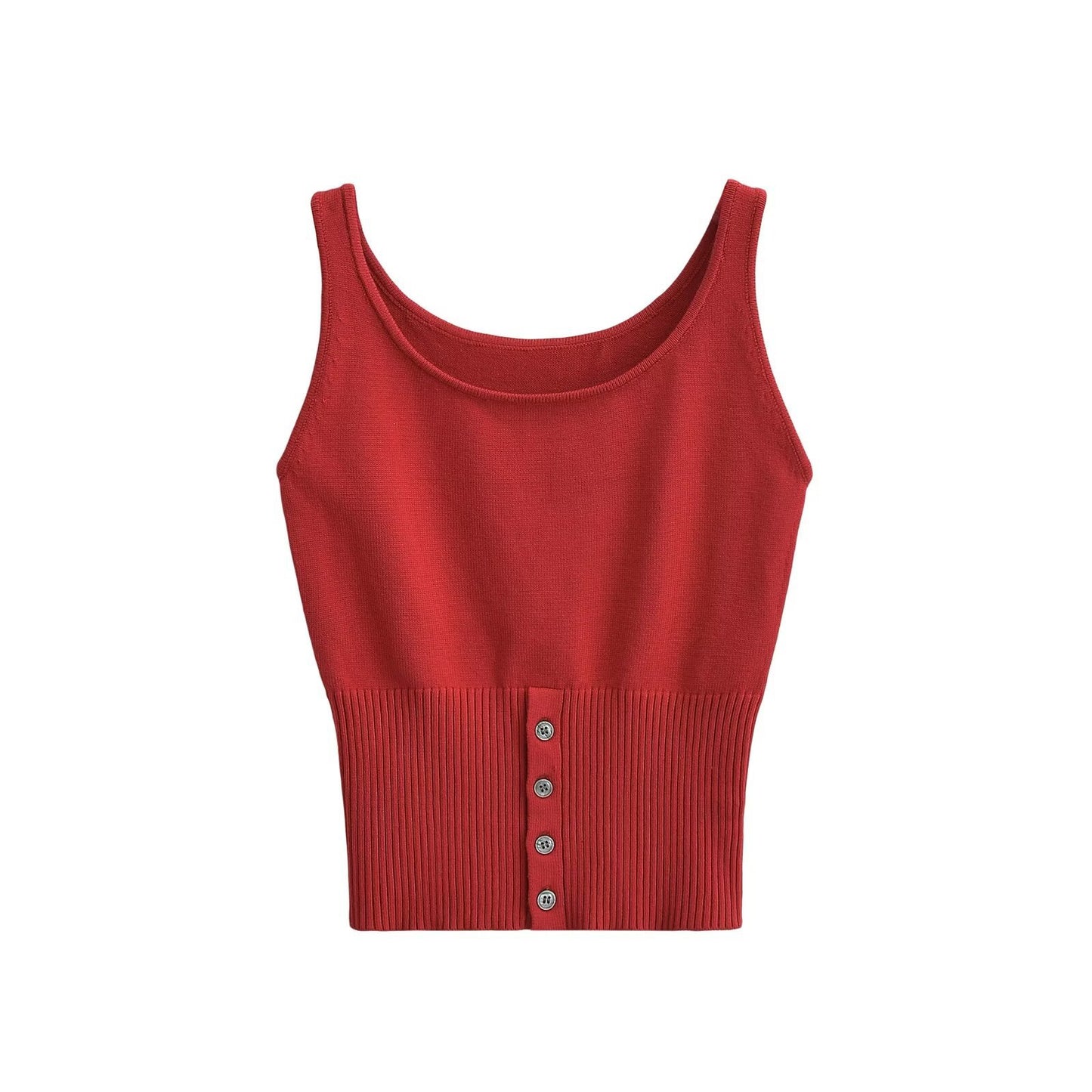 Dame cropped tanktop med elegant ribdesign og praktiske knapdetaljer Stilla