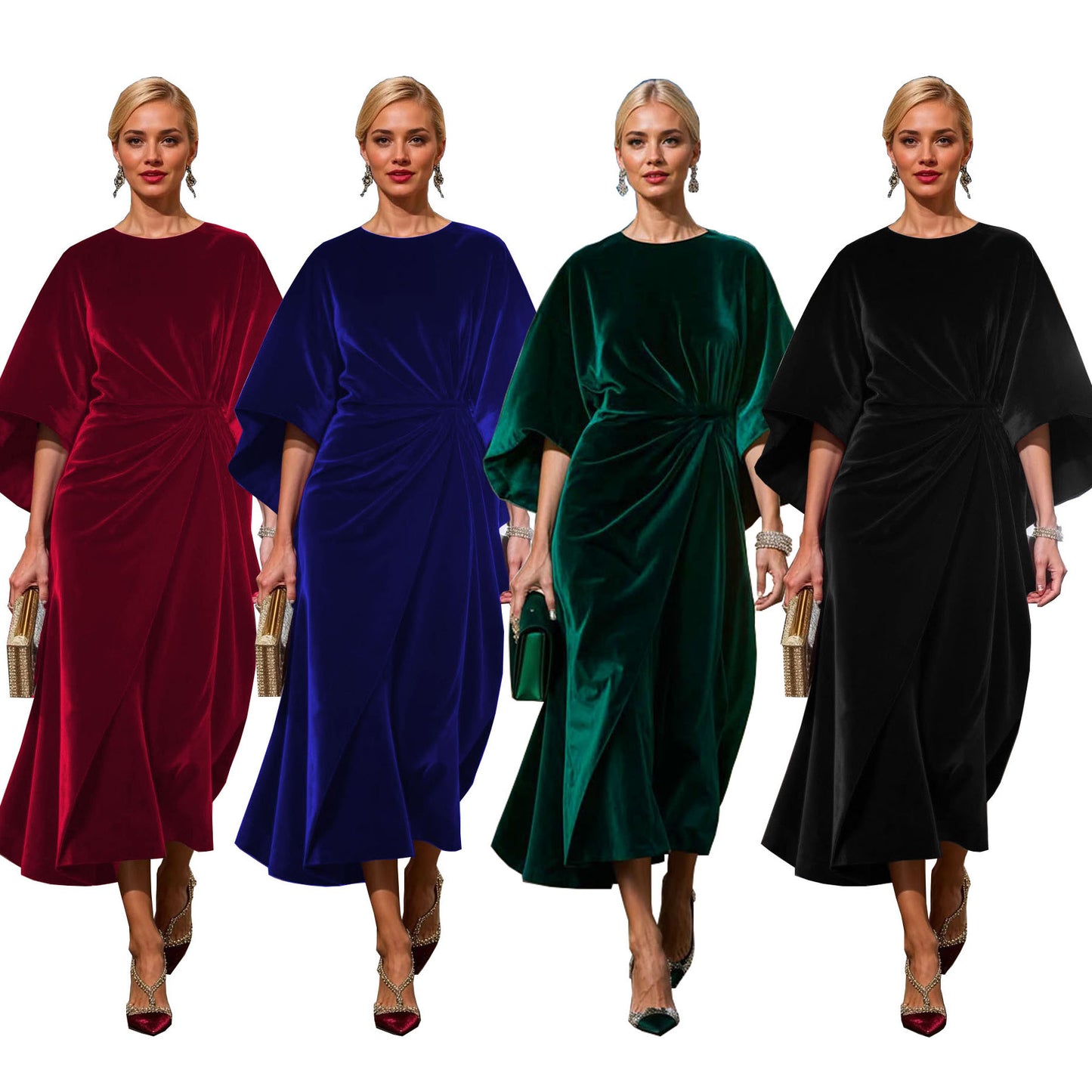 Dame elegant aften kjole med drapering og generøs skæring Stilla