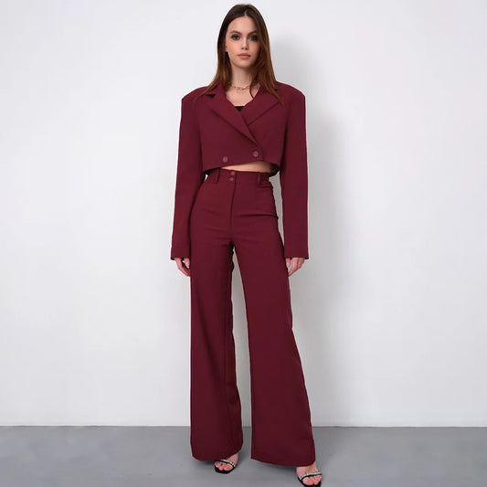 Dame Cropped Blazer i moderne stil med elegante vide bukser Stilla
