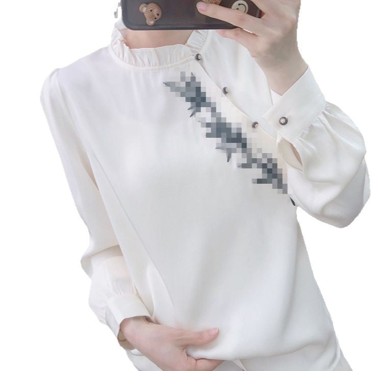 Dame Elegant Bluse med Rynkedetaljer og moderigtig Ståkrave Stilla