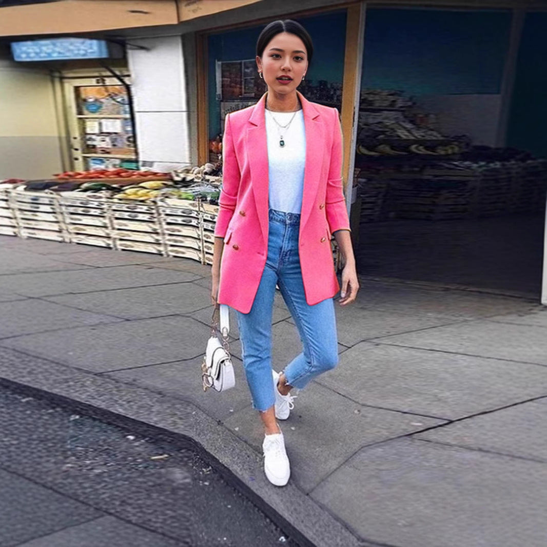 Dame Elegant Blazer med dobbelt knaplukning Stilla