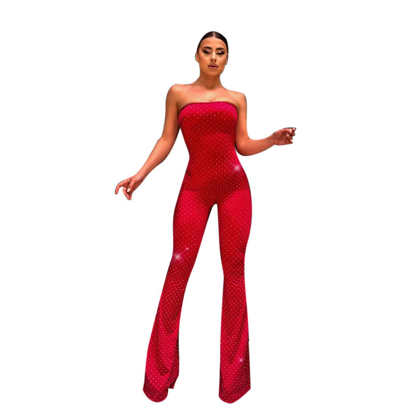 Dame Strapless Pailletter Flare Jumpsuit Stilla