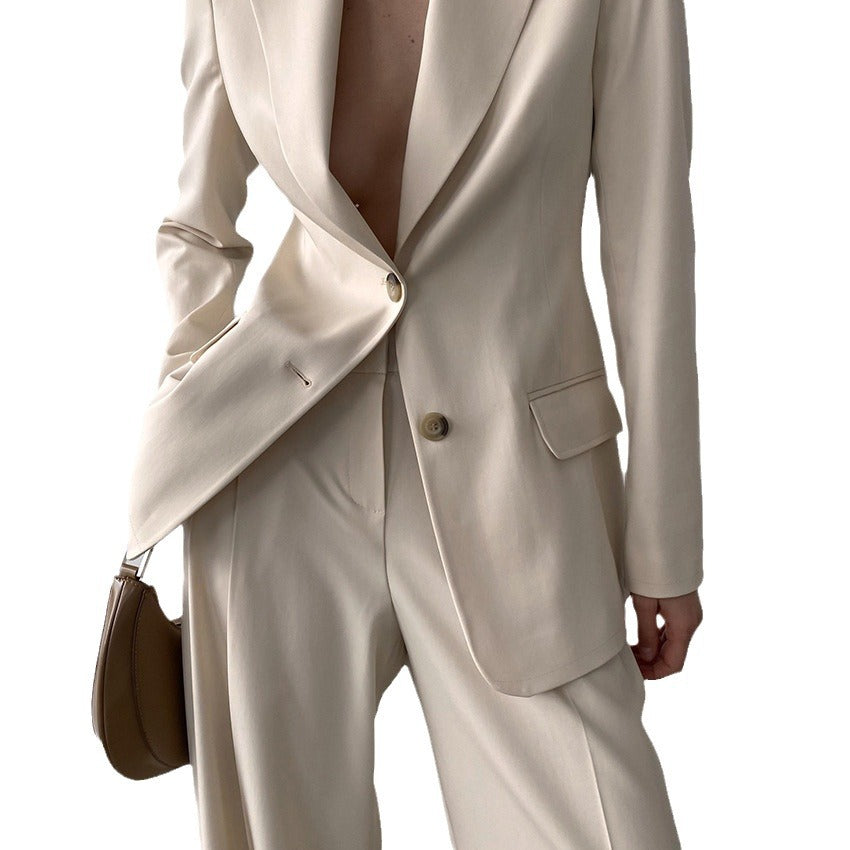 Dame elegant blazer-buks sæt med taljeret snit og bredt ben Stilla