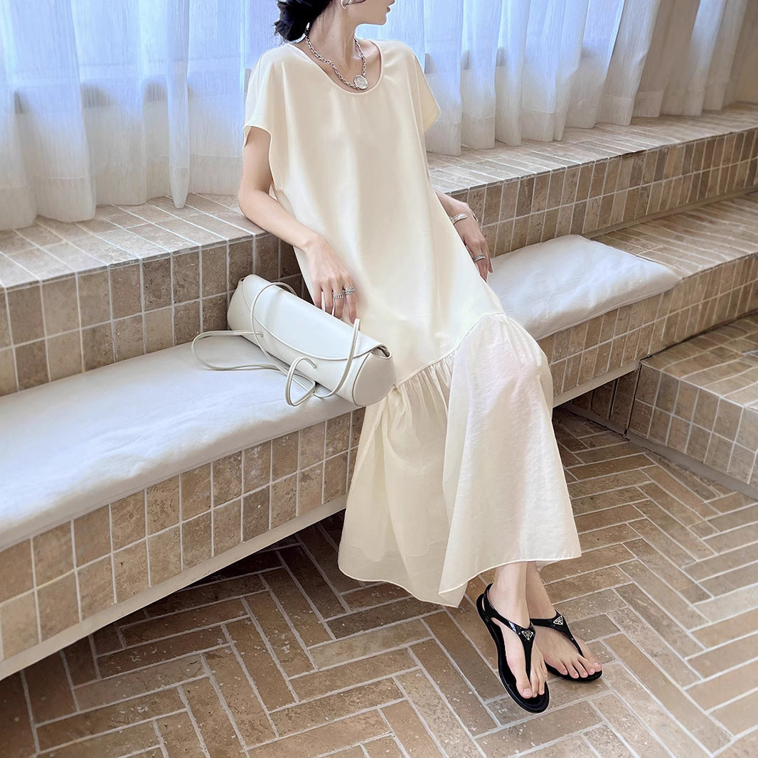 Dame afslappet Maxi-kjole med voluminøs kant og høj kvalitets bomuldsblanding Stilla