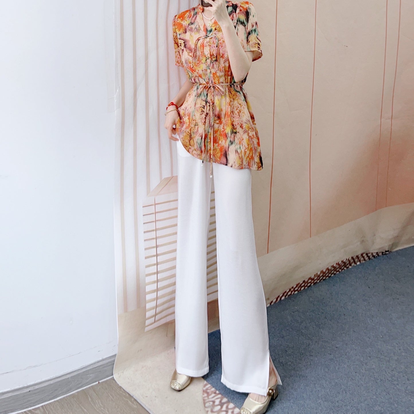 Dame Elegant Bluse med blomstermønster og tætsiddende form Stilla