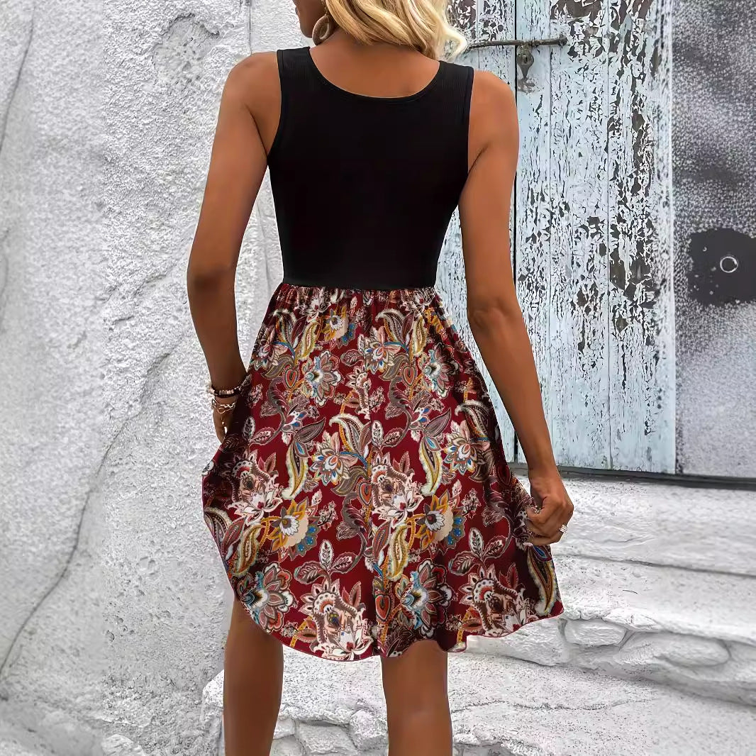 Dame A-linje Blomsterprint Kjole Stilla