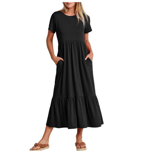 Dame afslappet maxikjole med elastisk talje og dyb flæse Stilla