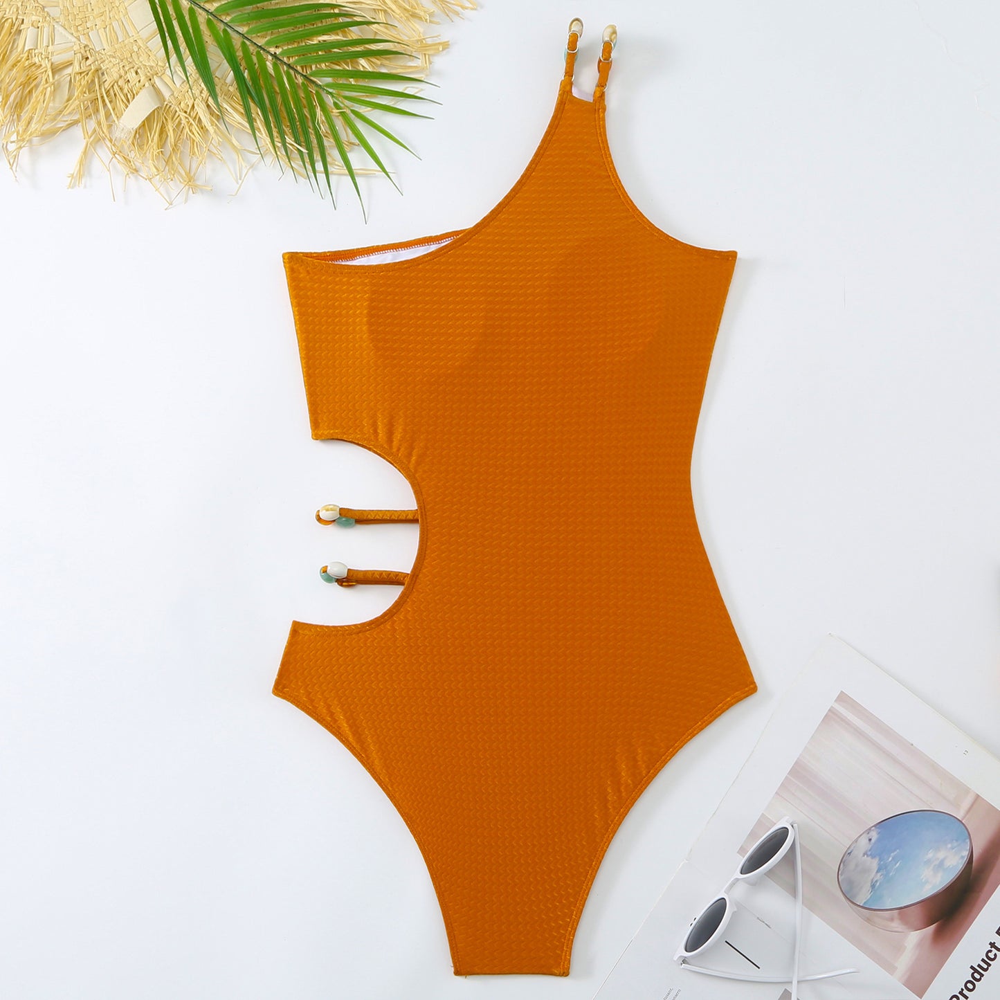 Dame Cut-Out En-Skulder Badedragt Sæt med flydende Cover-Up Stilla