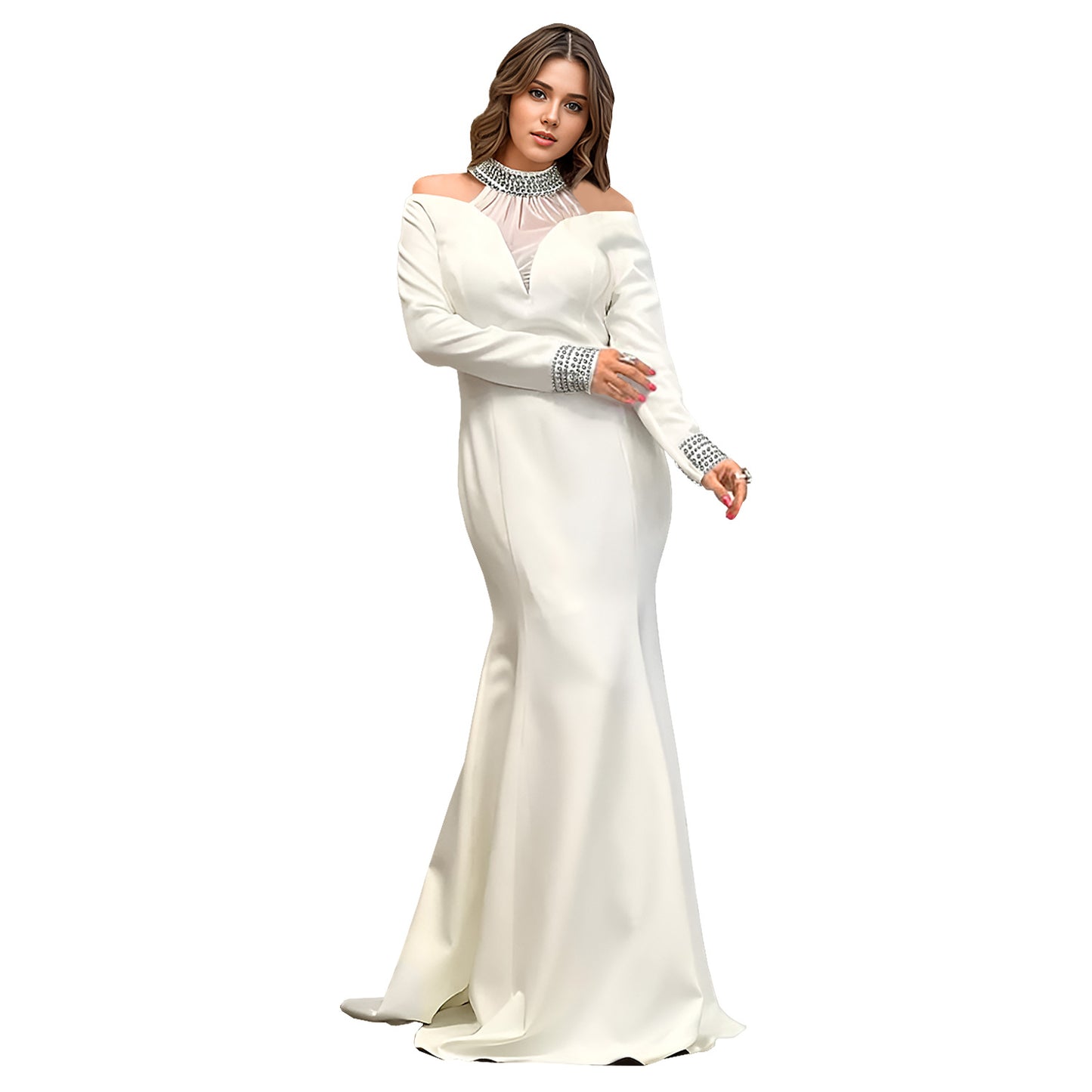 Dame Elegant aftenkjole med off-shoulder design og strålende strass dekorationer Stilla