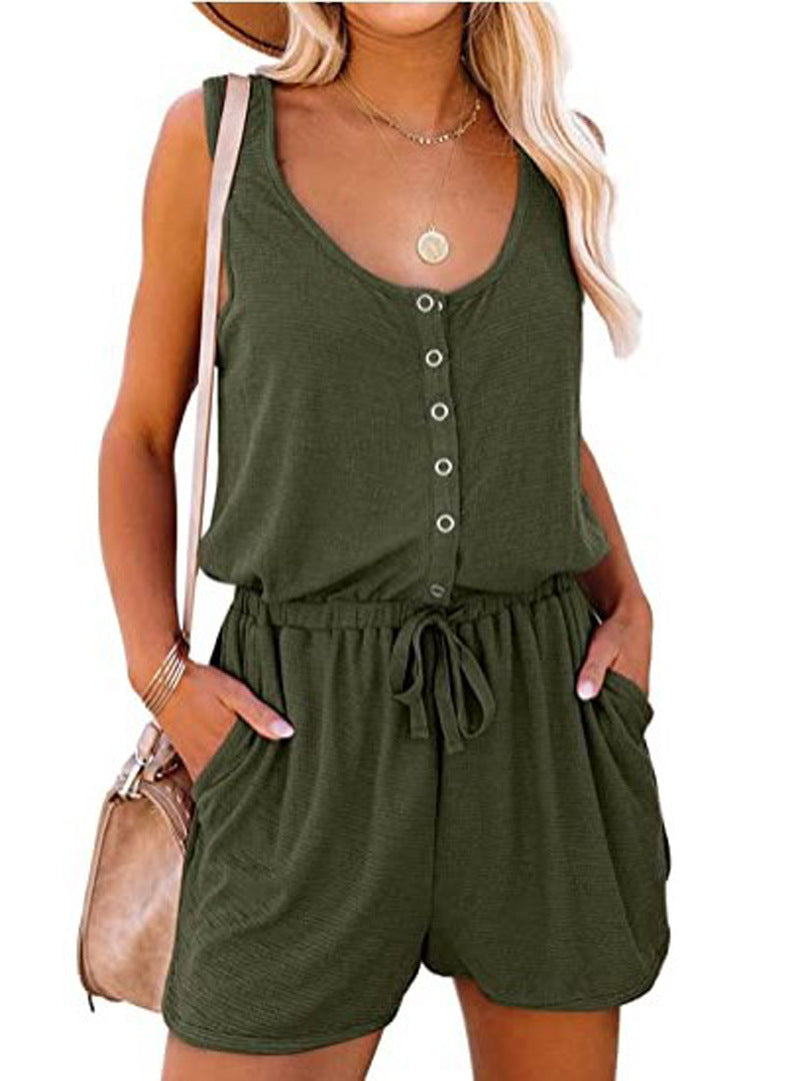 Dame behagelig jumpsuit med knaplukning og sidelommer Stilla