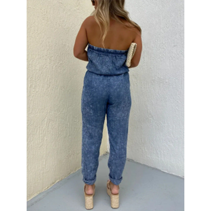 Dame jumpsuit med skulderfri silhuet og elastisk talje Stilla