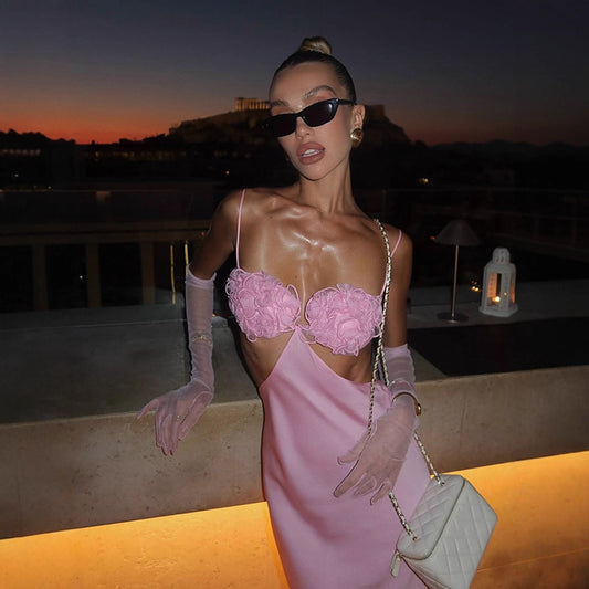 Dame elegant gulvlængde kjole med floral blondeindsats Stilla