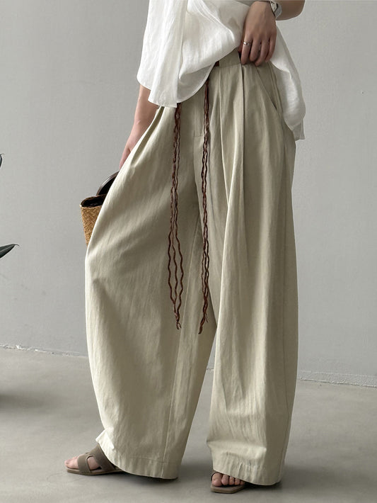 Dame afslappede linnedbukser med bred ben og justerbar talje Stilla
