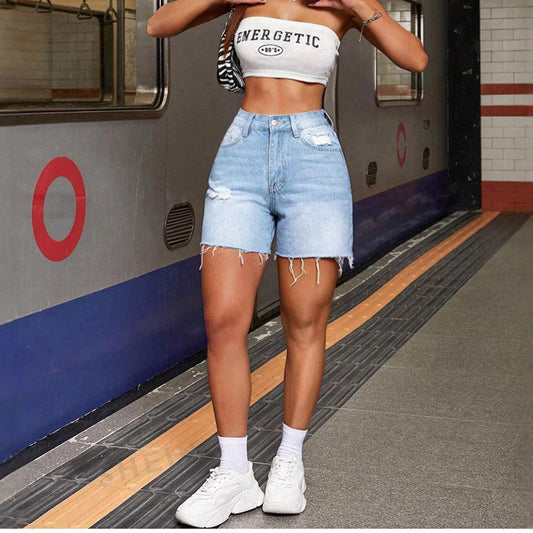 Dame Z destroyed denim shorts i afslappet trendstil Stilla