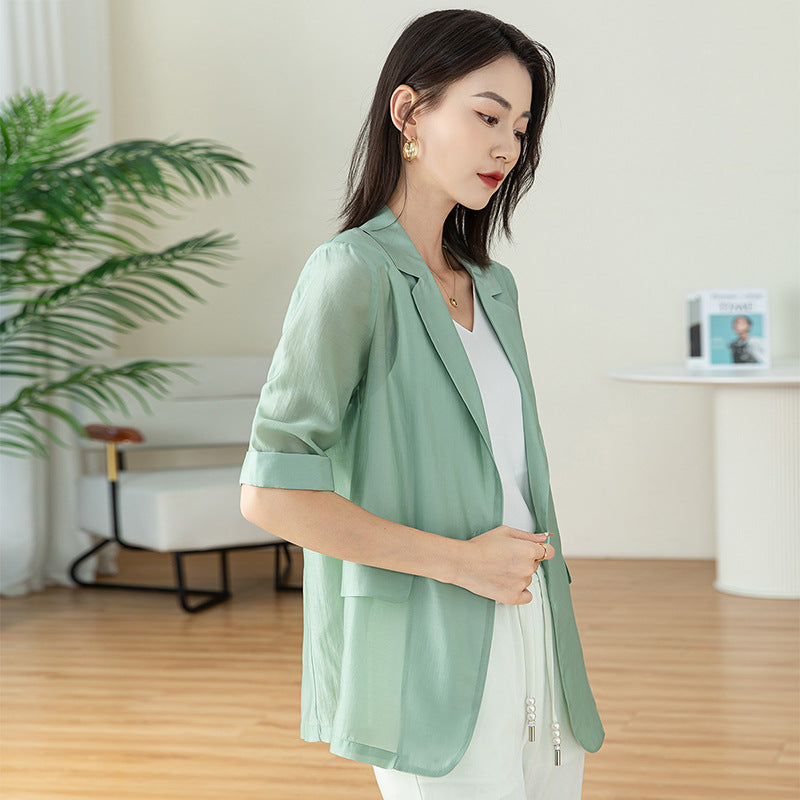 Dame afslappet blazer med halvlange ærmer og praktiske lommer Stilla