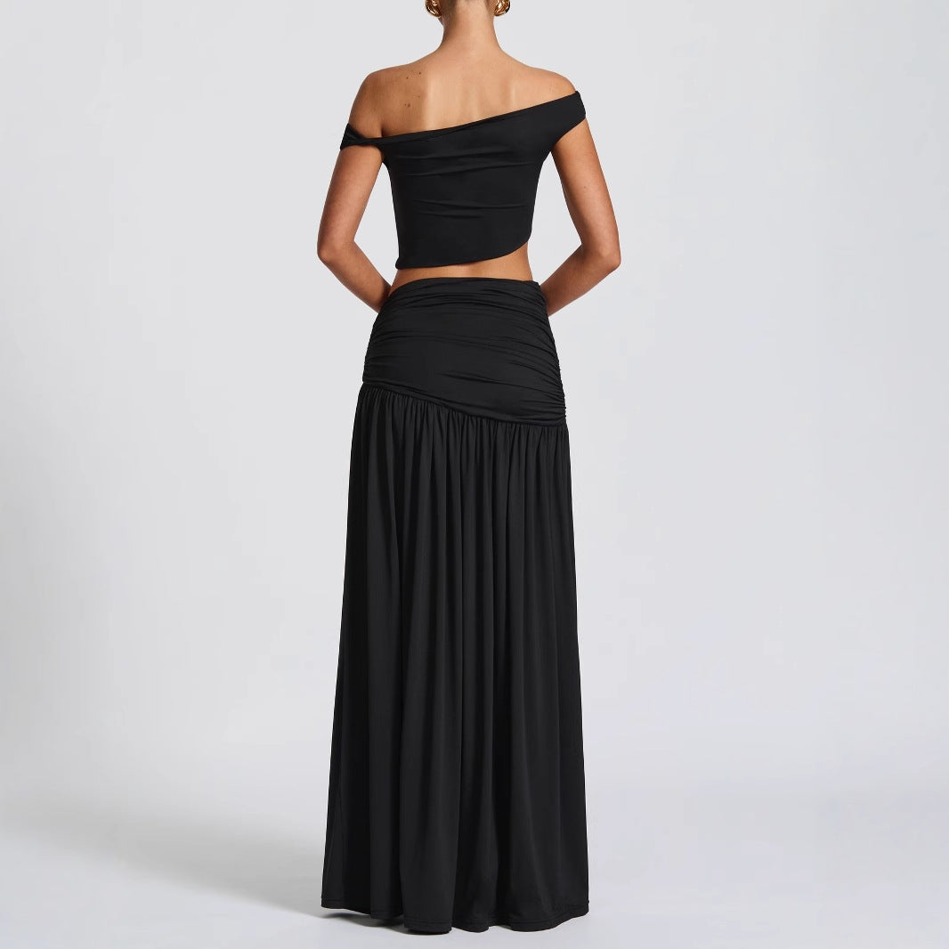 Dame Crop-Top og Nederdel-Sæt med voluminøse Ruffles og dyb Slids Stilla