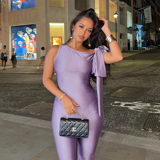 Dame asymmetrisk en-skulder jumpsuit Stilla