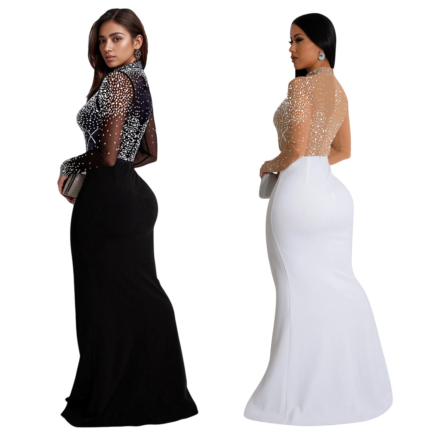 Dame Elegant aftenkjole med dekorative rhinestones-applikationer og nobelt slids Stilla