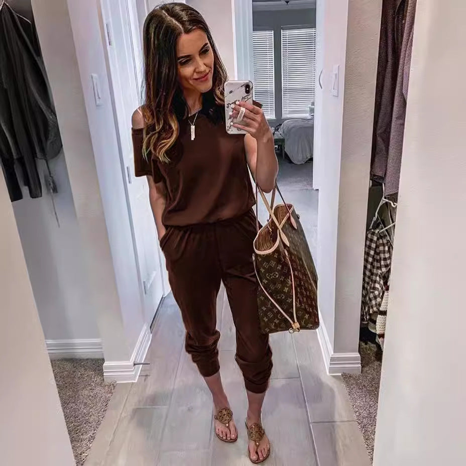 Dame afslappet overall med skulderfri design og elastisk talje Stilla