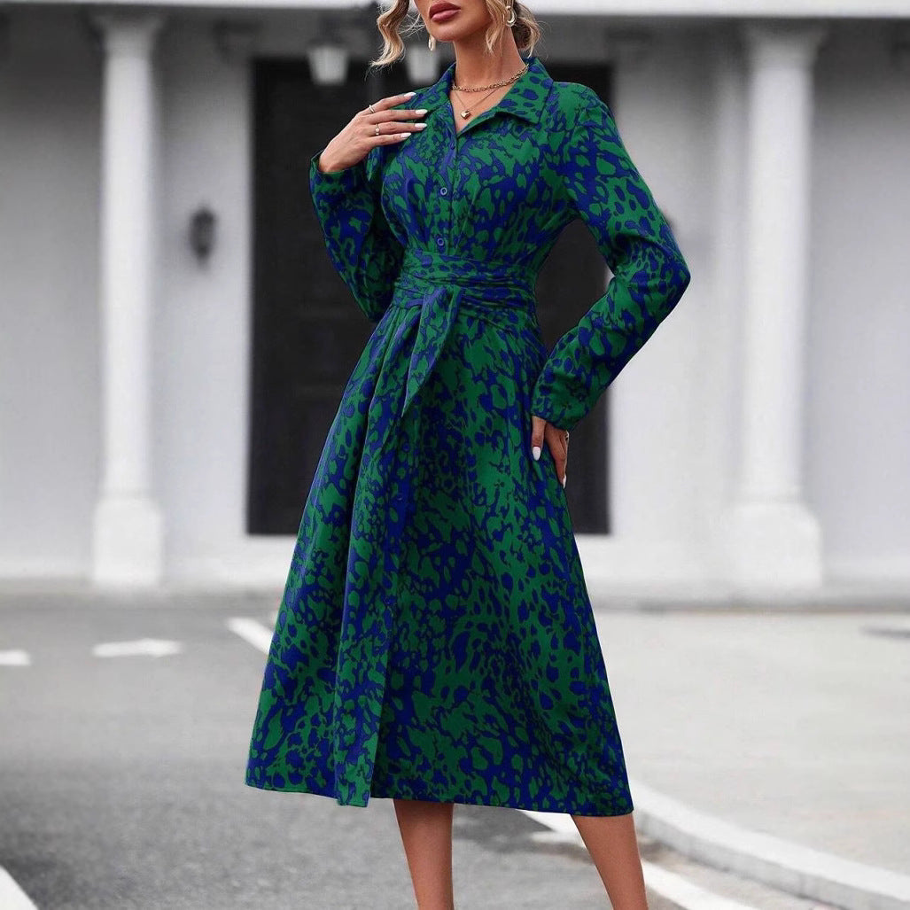 Dame Elegant Knap Lukning Midi Kjole Stilla