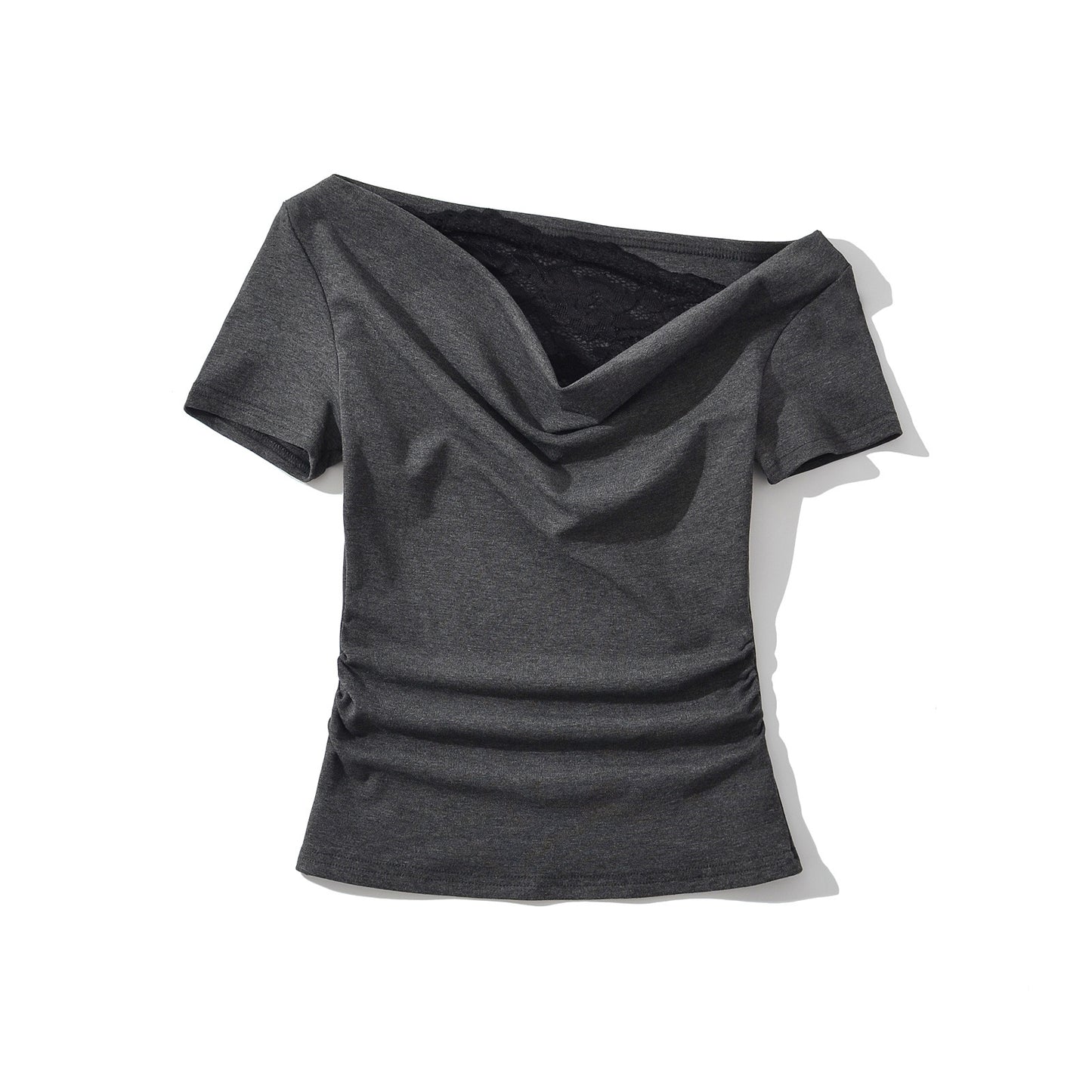 Dame elegant indpakning-oberdeel med attraktiv V-udskæring og dekorative flæsedetaljer Stilla