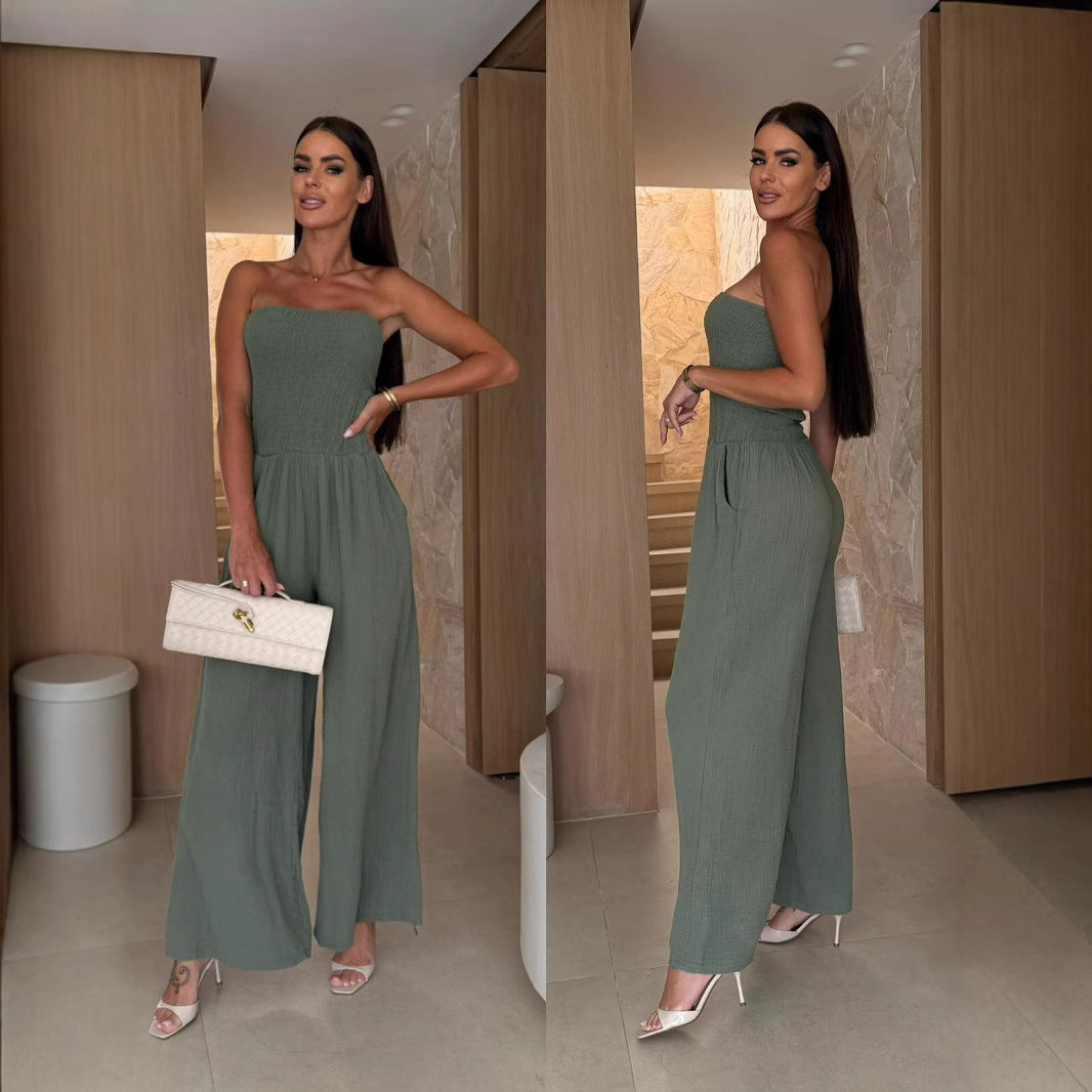 Dame Smocked Strapless Vidbenet Jumpsuit Stilla