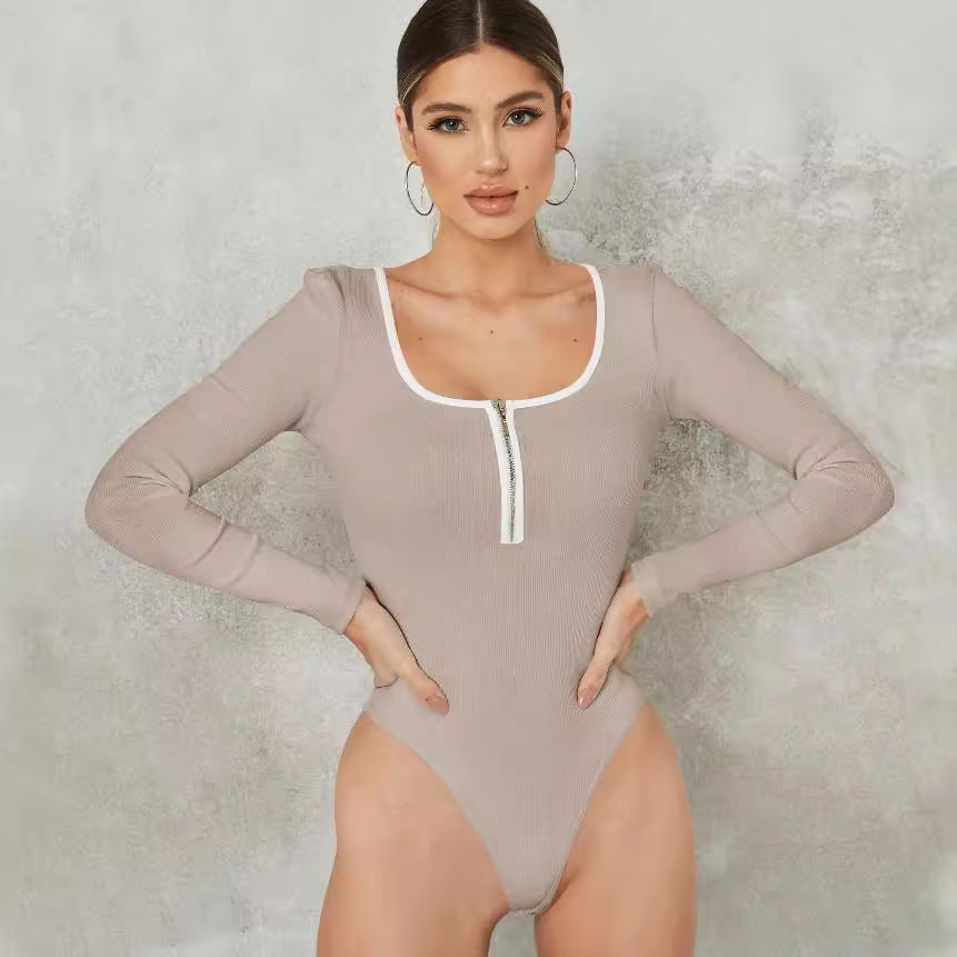 Damer Langærmet Rib-Bodysuit med Lynlåsdetaljer Stilla