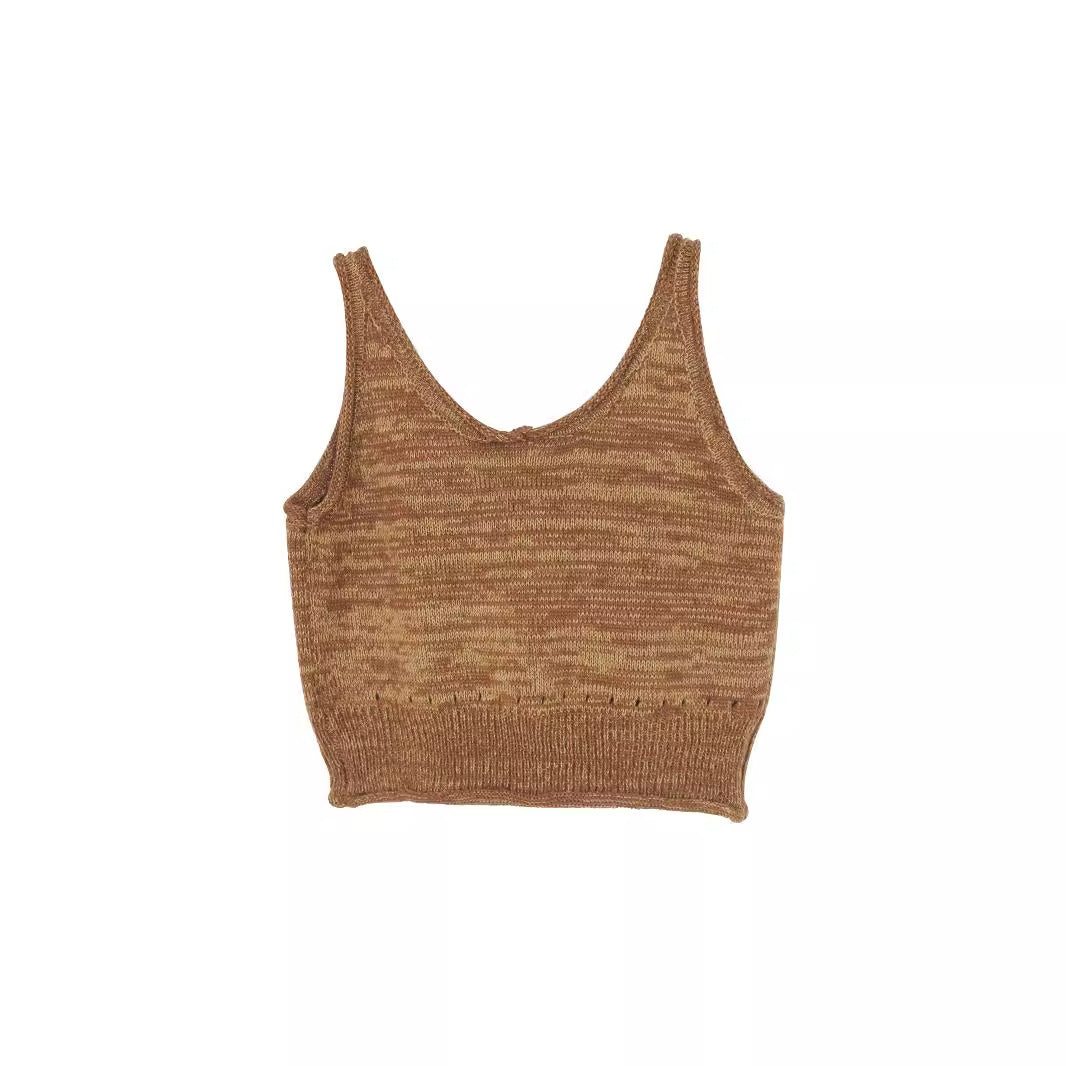 Dame cropped strikoverdel med fint strukturmønster og bred kant Stilla