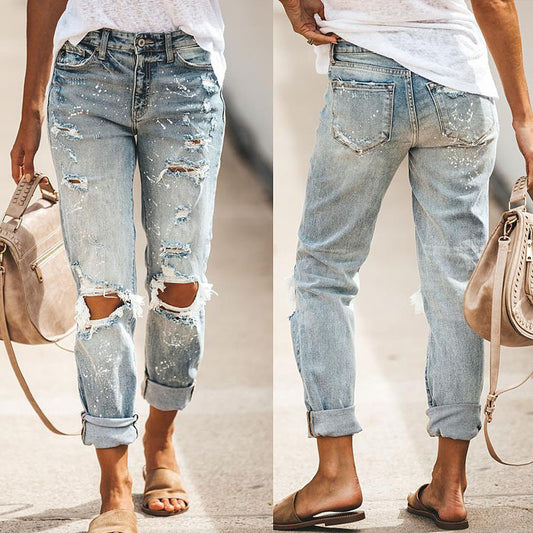 Dame Destroyed Boyfriend Jeans med afslappede detaljer Stilla
