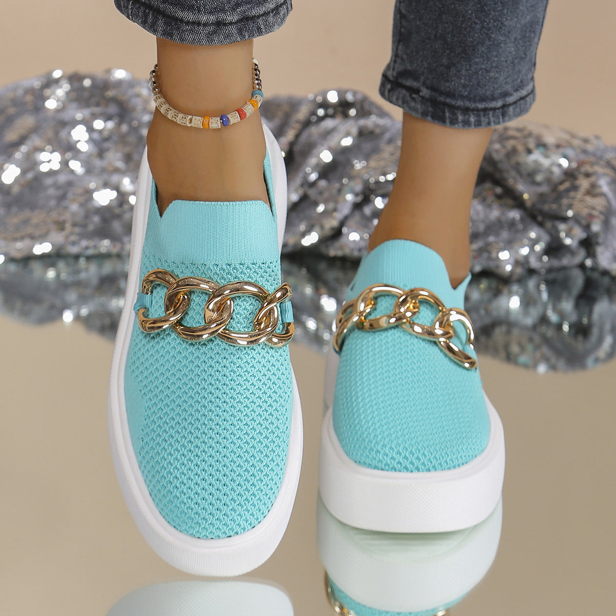 Dame Mode Sneakers med glitrende kæde dekoration Stilla