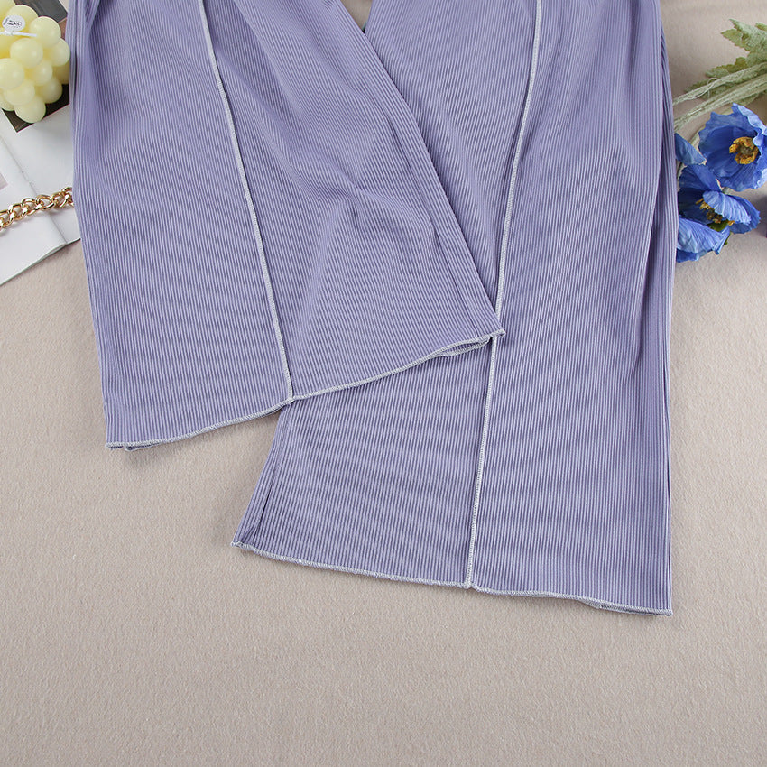 Dame Cropped Top og bred Bukse Sæt med Knapdetalje Stilla